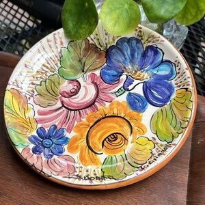 Vintage Signed Italian Majolica Floral Wall Plate - G. Donatella & F. Luccarelli